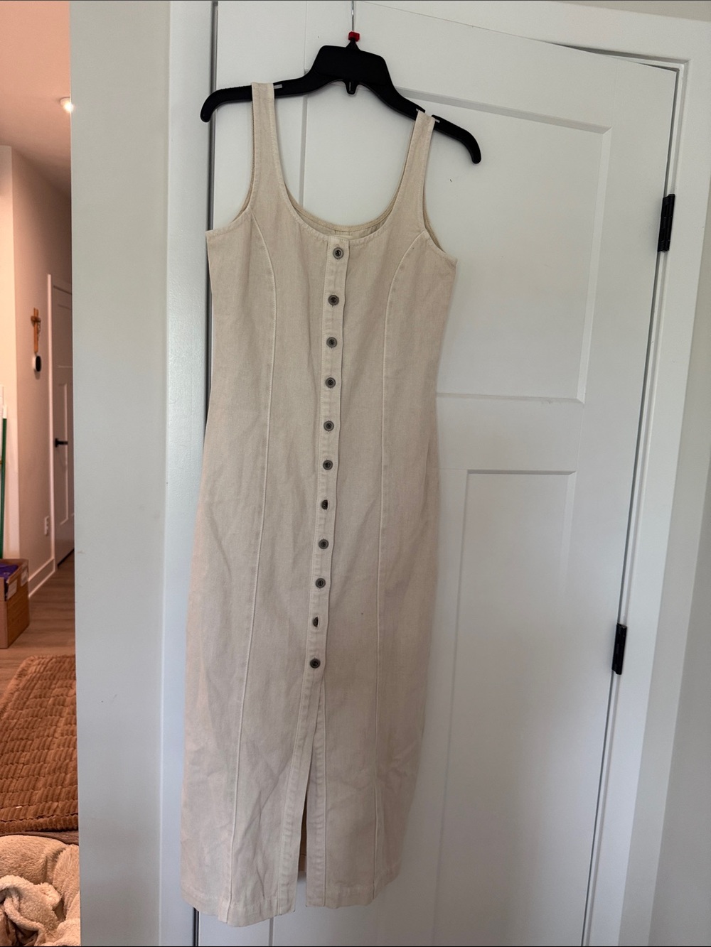 saltwater LUXE Cream Button-Front Midi DenimTank Dress